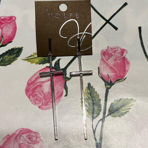 New La Volpe 3.5” Silver Tone Dangling Cross Shape Earrings - Picture 14 of 16